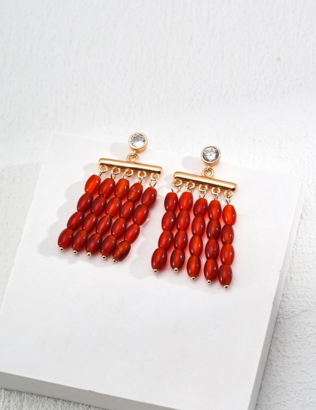 Whispers of Crimson|S925 Silver Agate Dangle Earrings