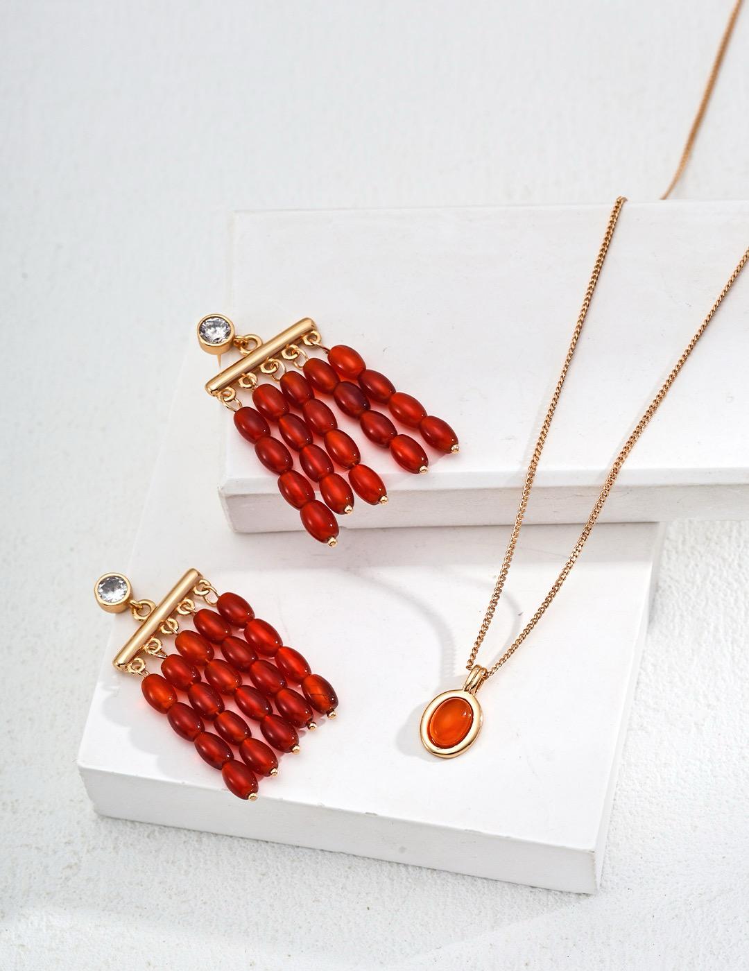 Whispers of Crimson|S925 Silver Agate Dangle Earrings