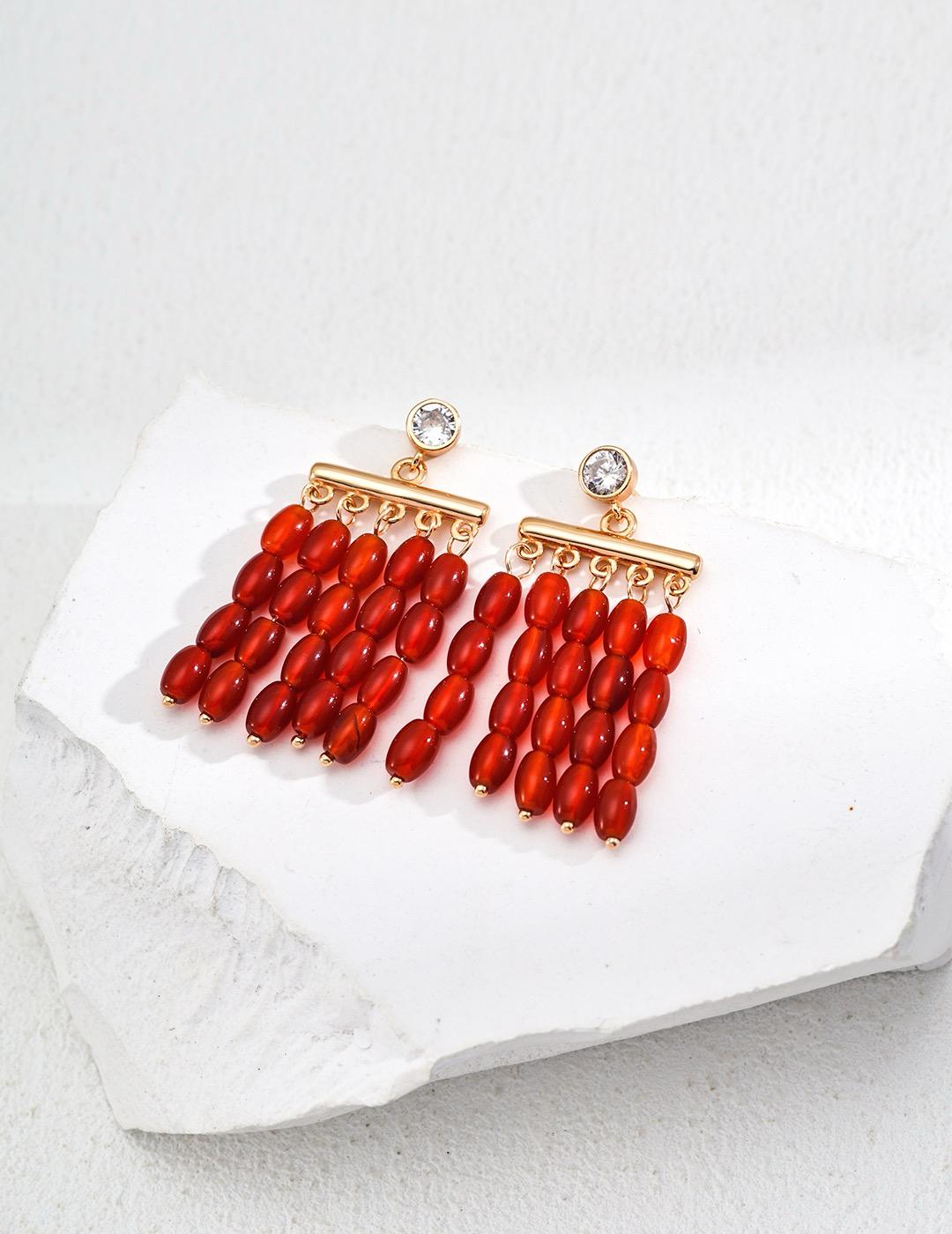 Whispers of Crimson|S925 Silver Agate Dangle Earrings