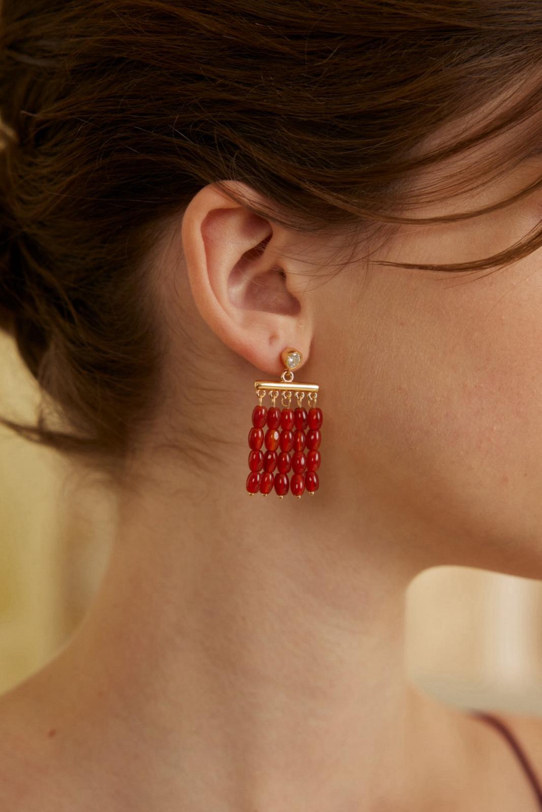 Whispers of Crimson|S925 Silver Agate Dangle Earrings