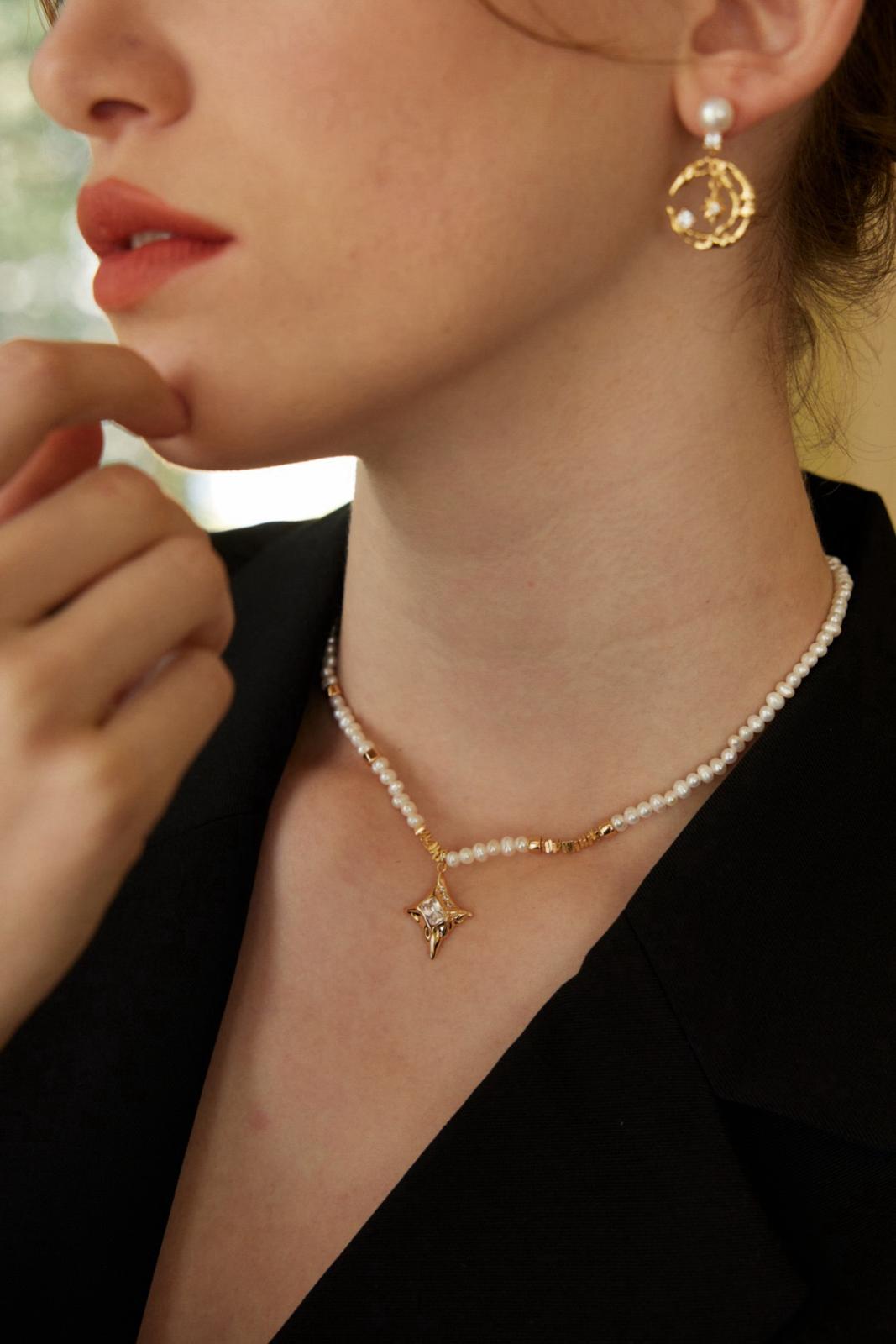 Starlit Gleam|S925 Pearl Necklace with Zircon Pendant