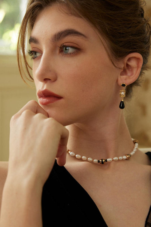 Midnight Muse|S925 Pearl & Black Onyx Drop Earrings