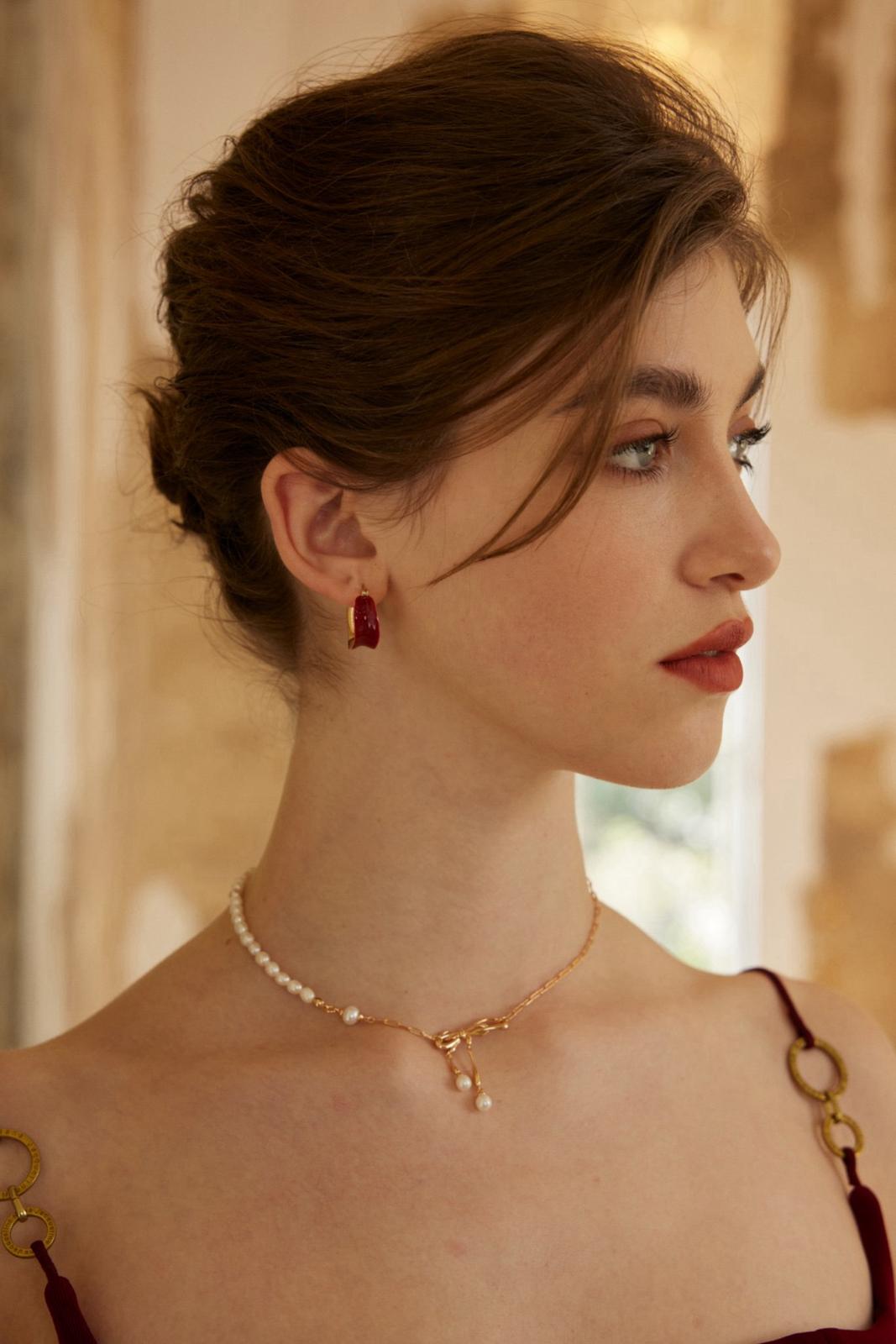 Crimson Curve|S925 Minimalist Red Enamel Earrings