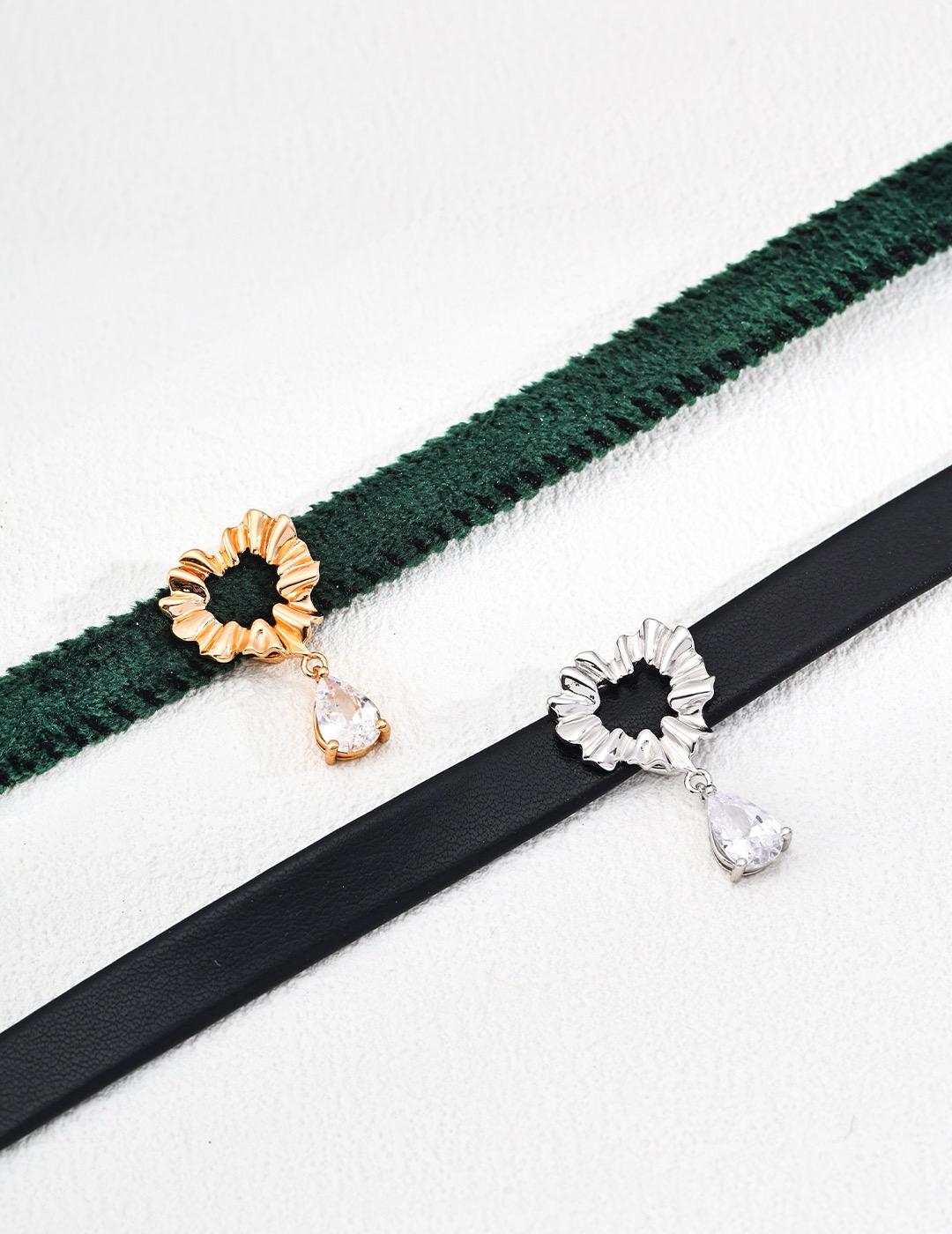 Celestial Drop|S925 Heart-Shaped Zircon Velvet & PU Choker