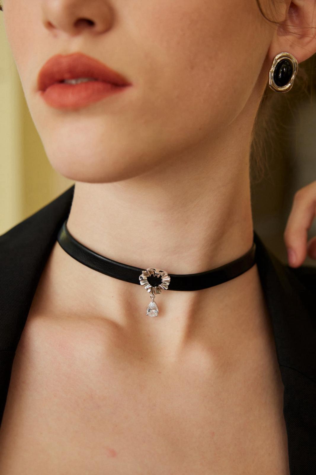 Celestial Drop|S925 Heart-Shaped Zircon Velvet & PU Choker