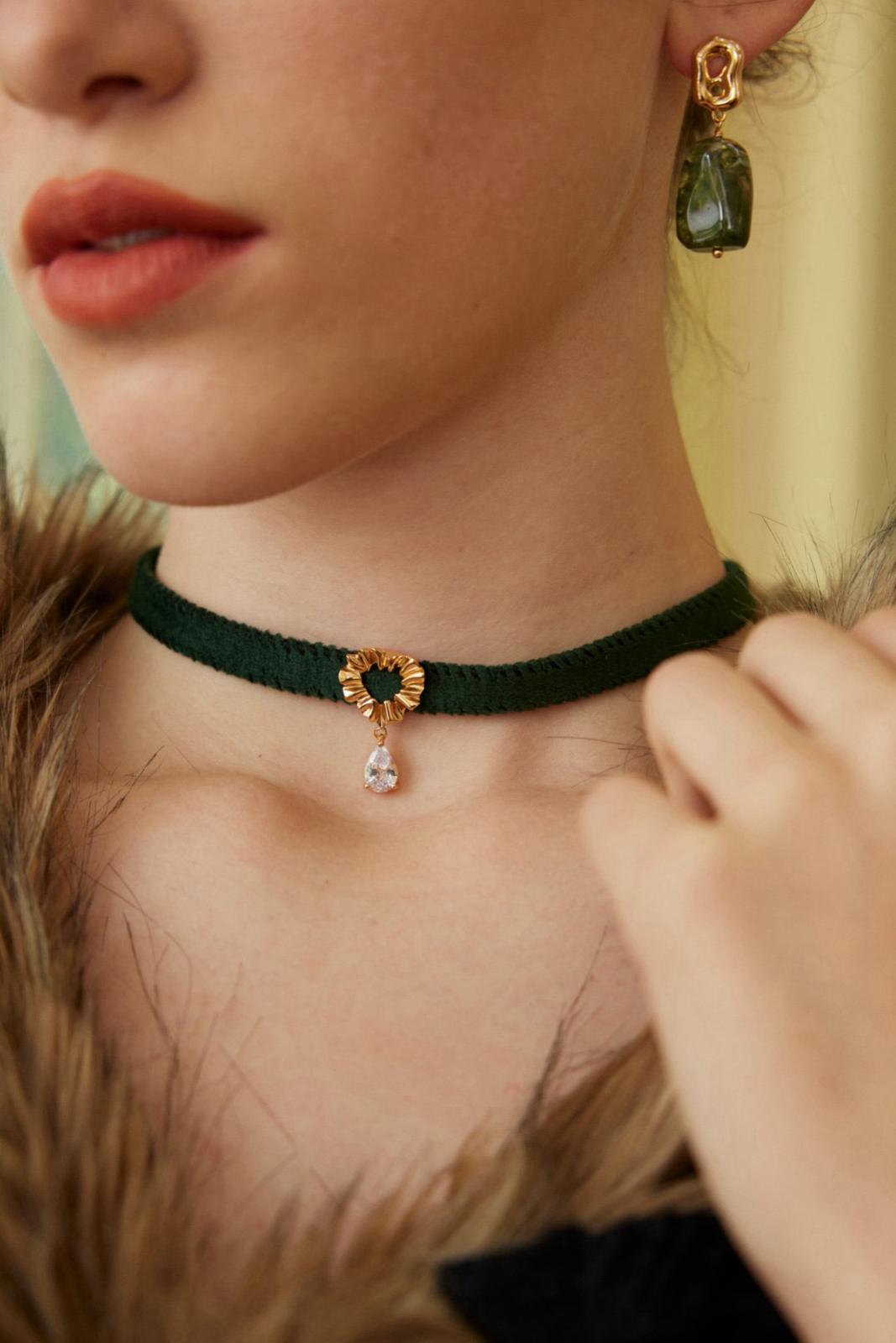 Celestial Drop|S925 Heart-Shaped Zircon Velvet & PU Choker