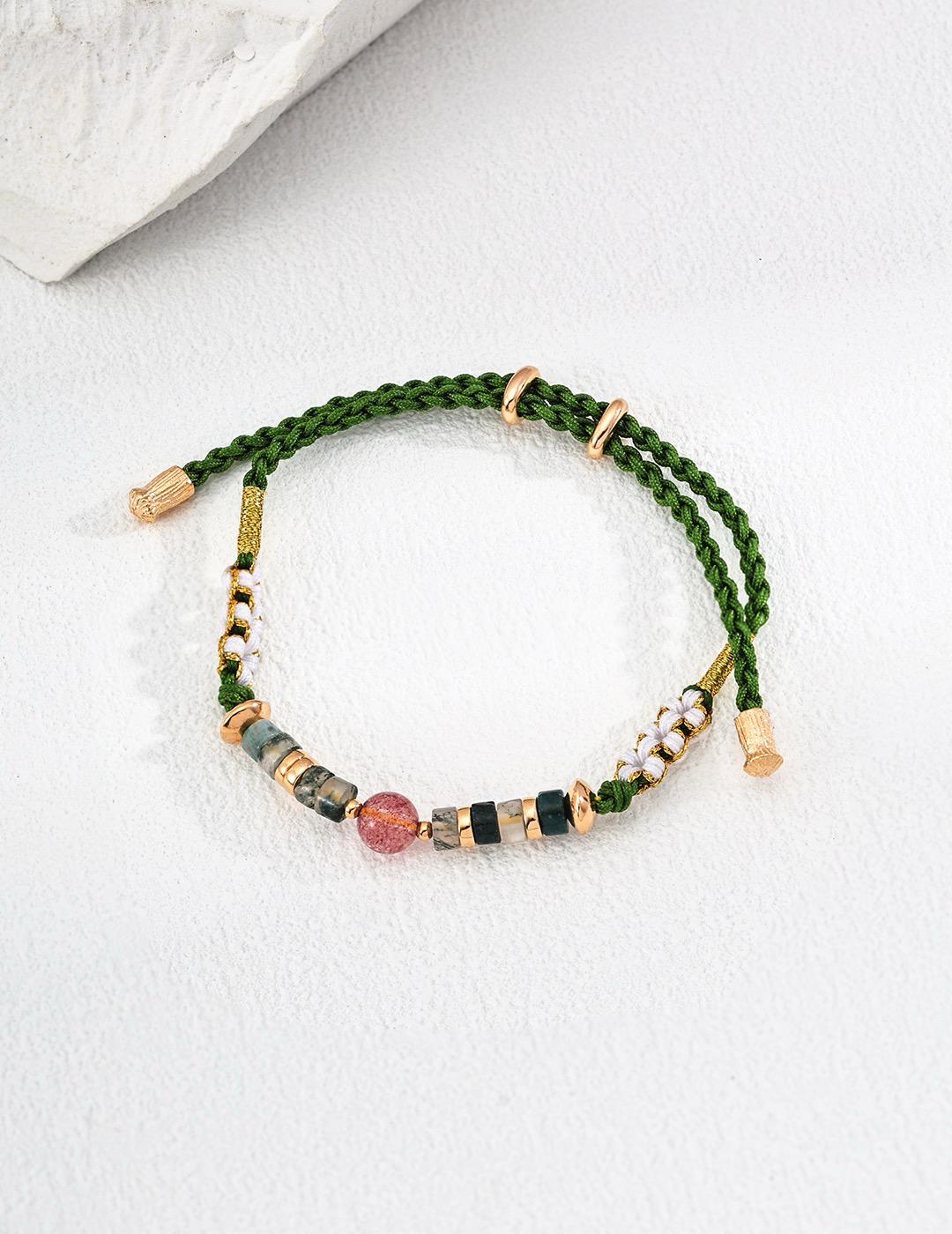 Forest Whisper|S925 Strawberry Quartz & Moss Agate Braided Bracelet