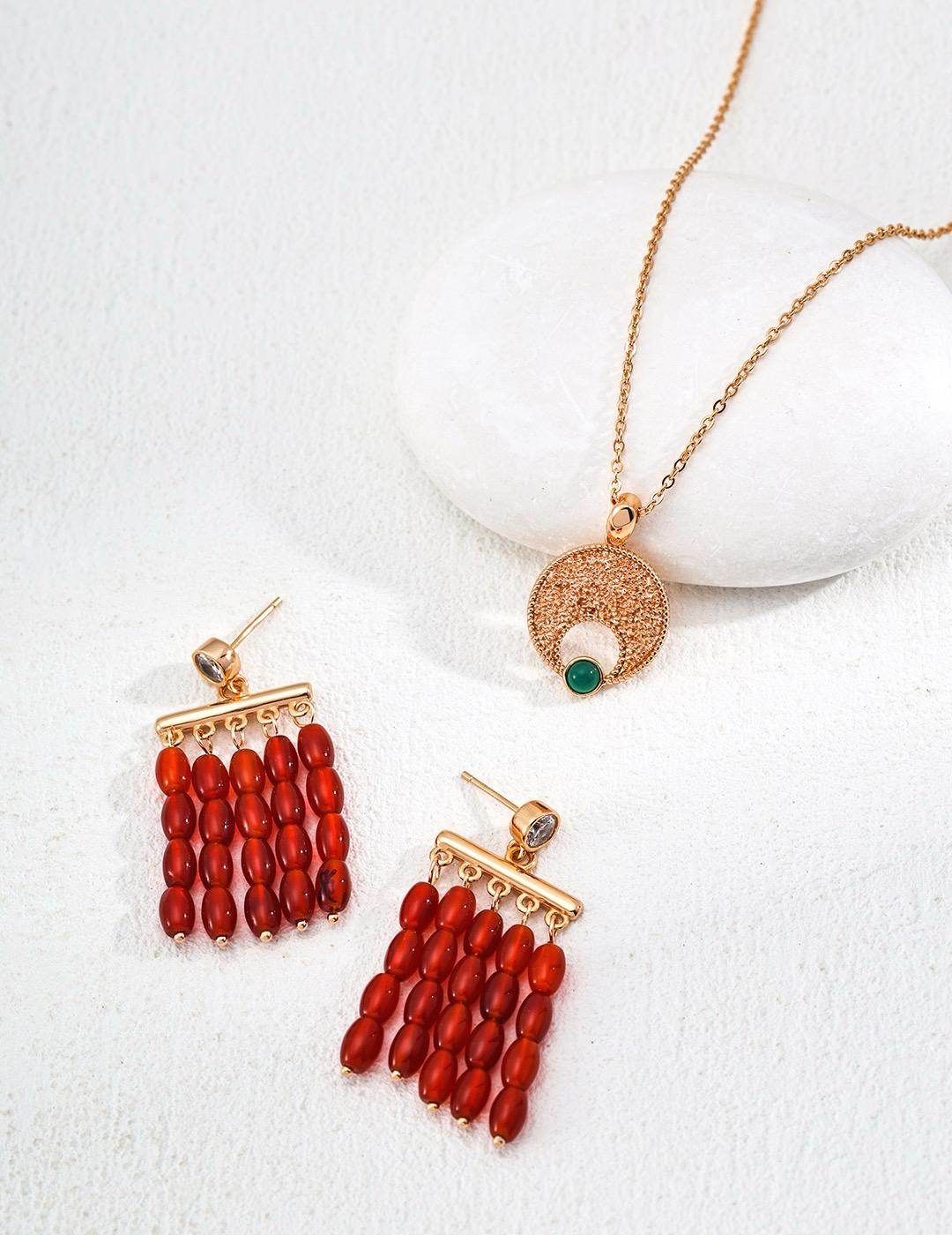 Whispers of Crimson|S925 Silver Agate Dangle Earrings
