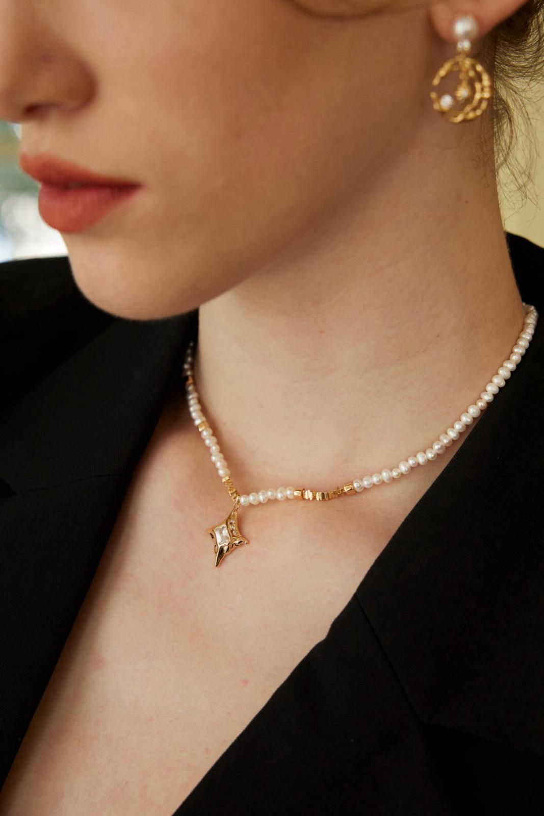 Starlit Gleam｜S925 Pearl Necklace with Zircon Pendant