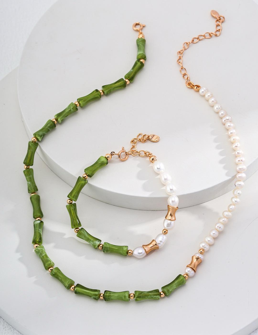 Bamboo Whisper | S925 Oriental Pearl & Green Jade Bamboo Set