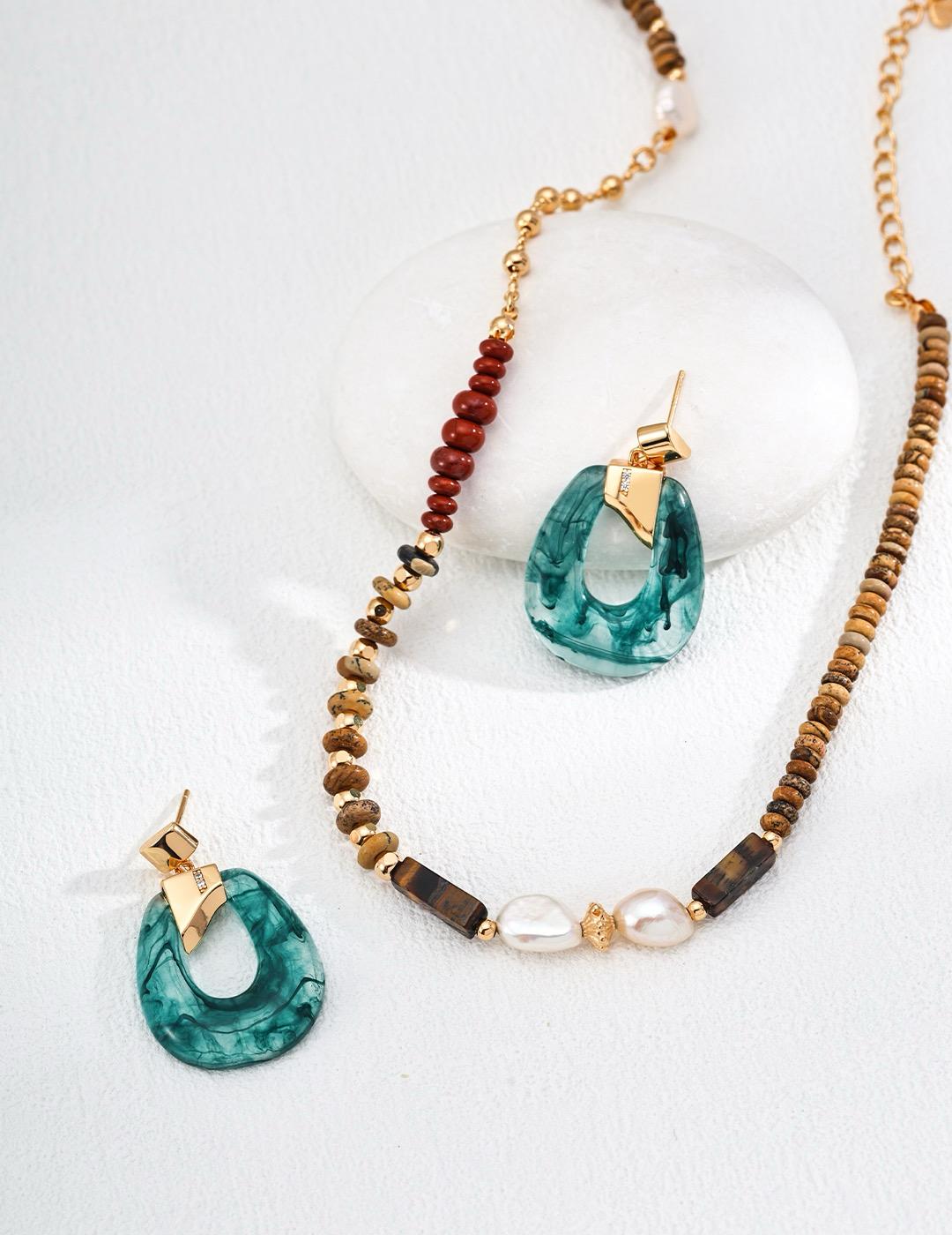 Verdant Flow｜S925 Green Agate-Inspired Resin Earrings