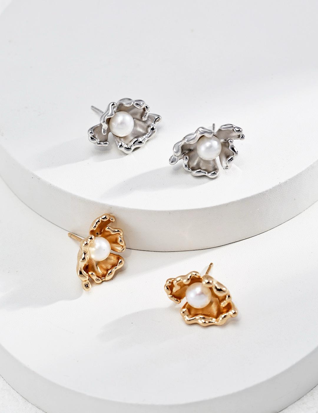 Ocean Whisper | S925 Pearl Earrings with Wave Design