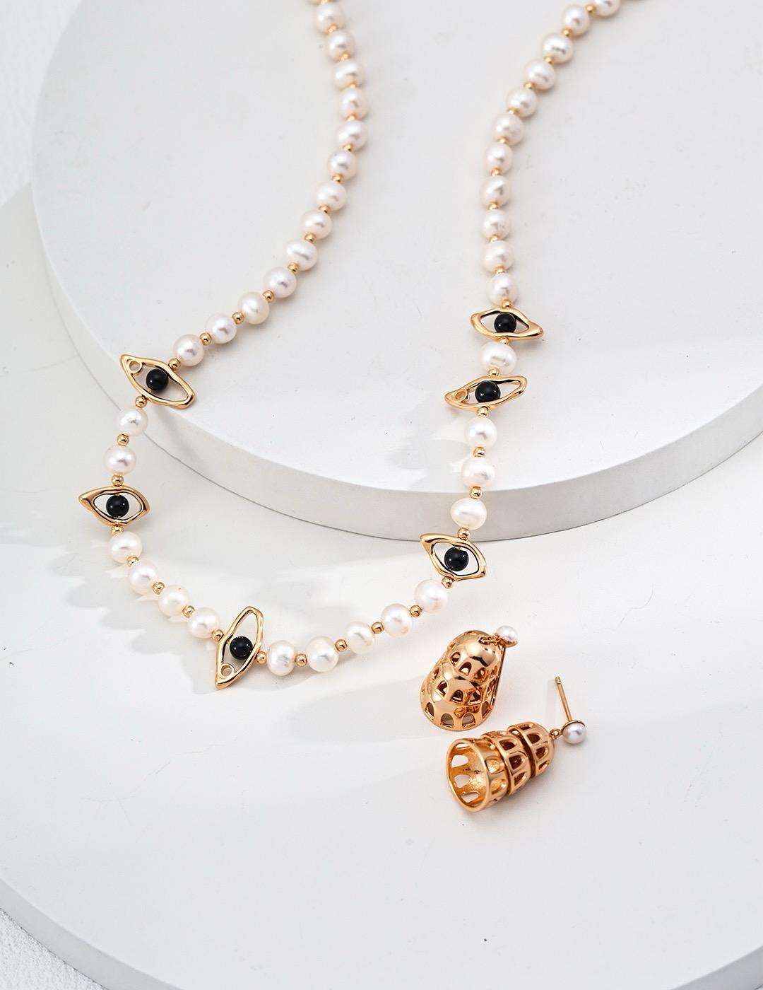 Evil Eye Whisper｜S925 Pearl & Black Agate Necklace