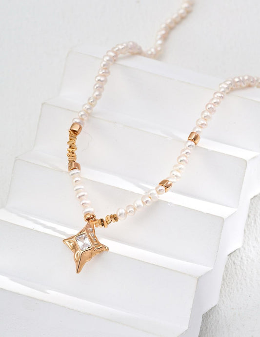 Starlit Gleam｜S925 Pearl Necklace with Zircon Pendant